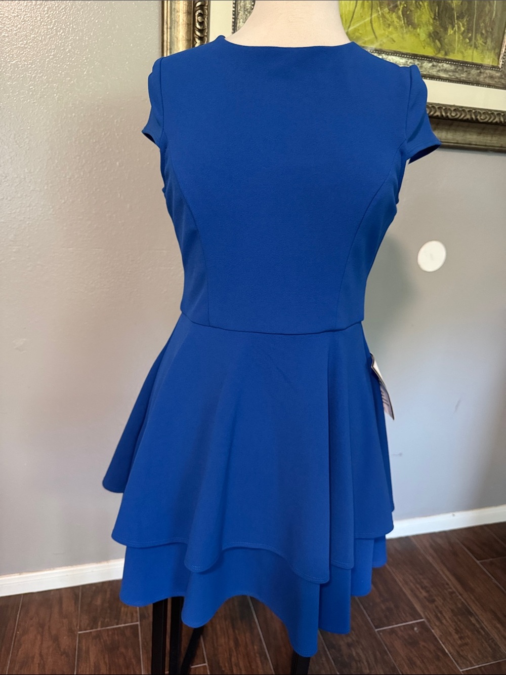 B Darlin Cobalt Blue Cap Sleeve Tiered Fit-and-Flare Mini Dress